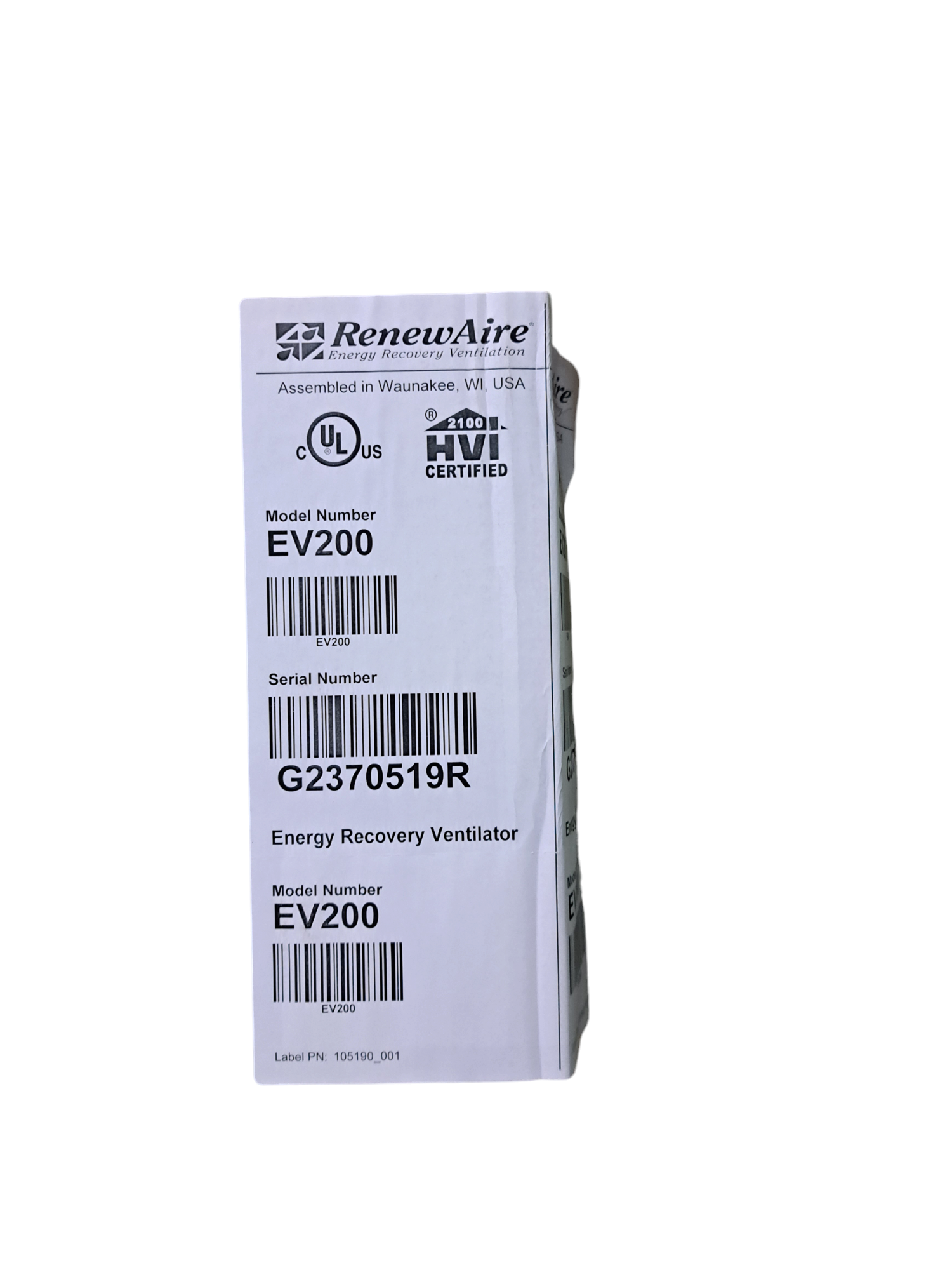 Renewaire, EV200, Energy, Recovery, Ventilator Freeman Liquidators