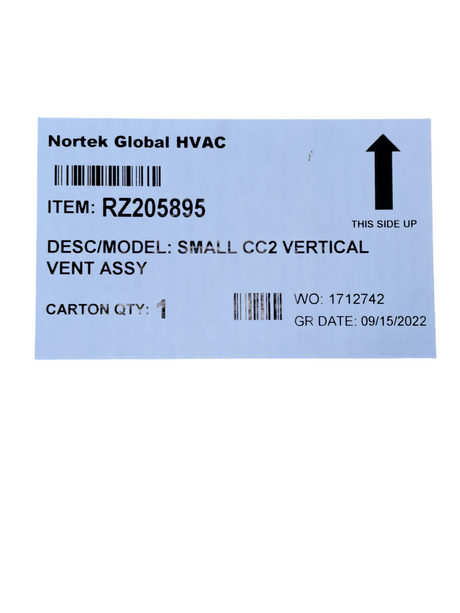 Nortek Global, Reznor, RZ205895, SMALL, CC2, VERTICAL VENT ASSY - FreemanLiquidators - [product_description]