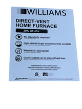 Williams Direct-Vent, 3003822, 30K BTU, Gas, Direct-Vent, Wall Furnace, 66% AFUE - FreemanLiquidators - [product_description]