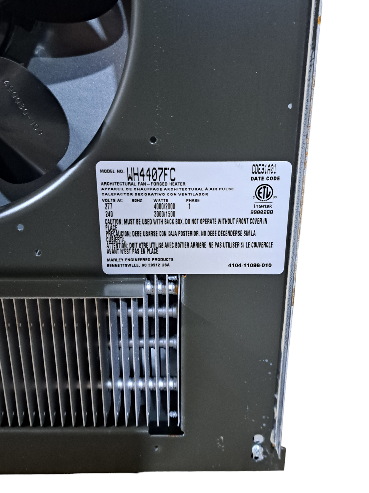 Qmark, AWH4407F, 277V/240V, 4000/2000, 3000/1500-Watt, Wall Heater, Fan Forced - FreemanLiquidators - [product_description]