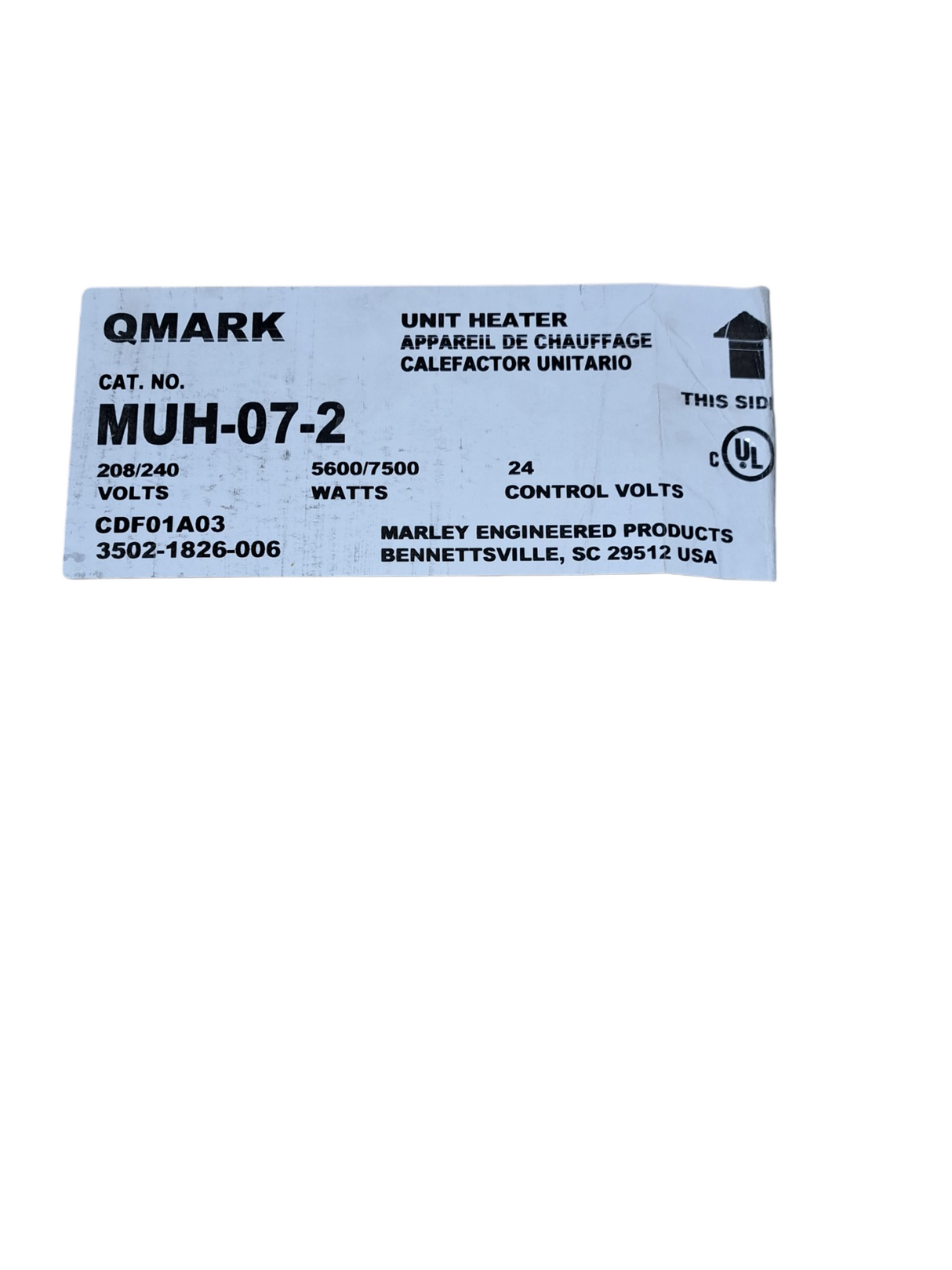 QMark, MUH072, MUH Series, Horizontal/Vertical, Unit Heater, 208/240 VAC, 5.6/7.5 kW - FreemanLiquidators - [product_description]