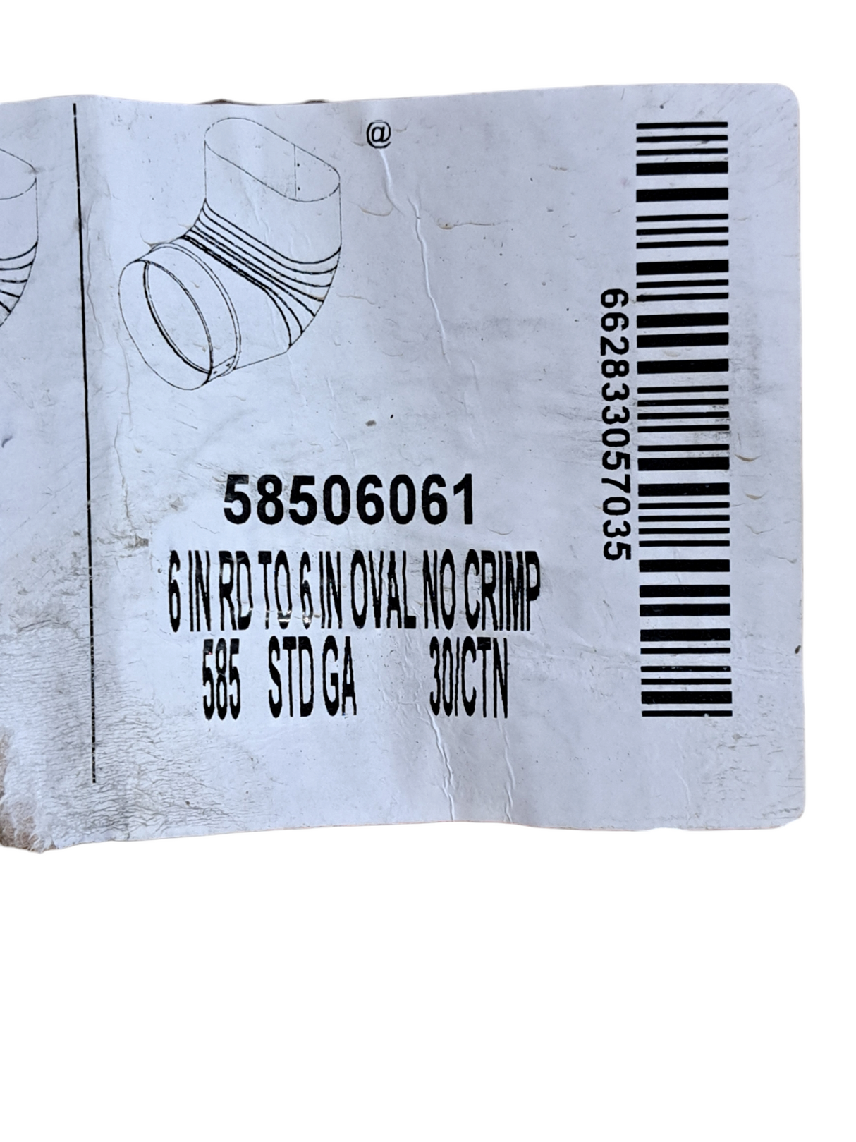 HCP, 58506061, 6" Oval To 6" Round, 90°, No Crimp, Boot Duct Fitting, 30 Pack - Freeman Liquidators