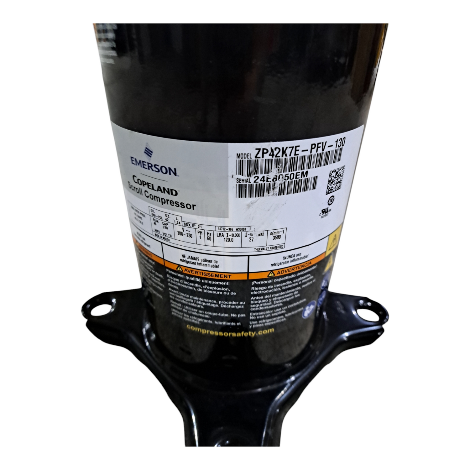 Copeland Scroll, ZP42K7E-PFV-130, 3.0/3.5 Ton R410A Compressor Copeland Scroll, ZP42K7E-PFV-130, 3.0/3.5 Ton R410A Compressor