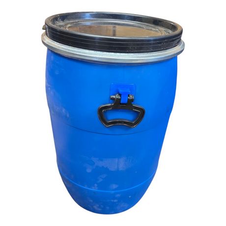15 Gallon Blue Plastic Barrel w/ Lid  open top $27.50- IN STORE PICKUP ONLY - Freeman Liquidators