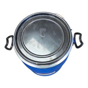 15 Gallon Blue Plastic Barrel w/ Lid  open top $27.50- IN STORE PICKUP ONLY - Freeman Liquidators
