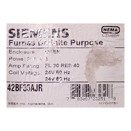 Siemens Furnace, Definite Purpose Contactor, 42BF35AJR