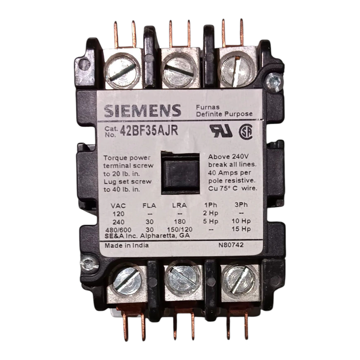 Siemens Furnace, Definite Purpose Contactor, 42BF35AJR