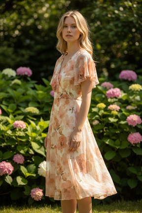 Luna women’s peach flower dress -  - Freeman Liquidators - [product_description]