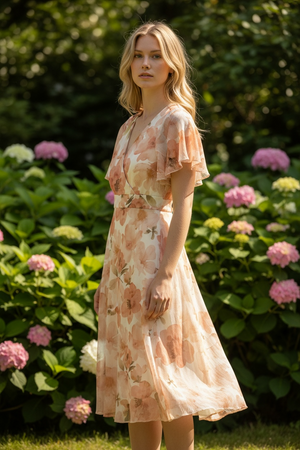 Luna women’s peach flower dress -  - Freeman Liquidators - [product_description]