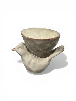 Creative Co Op, Stoneware, Bowl w/ Bird, Cream - DECOR - Freeman Liquidators - [product_description]