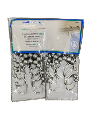 Bath Solutions, Rust Proof, Double Rolling, Shower Hooks, Set of 12, Matte Grey - Shower Hooks - Freeman Liquidators - [product_description]