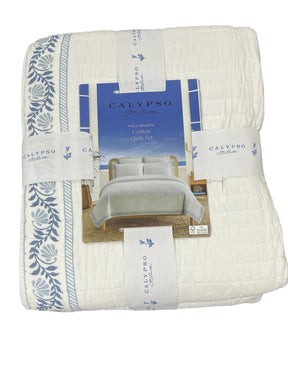 Calypso, Full/Queen, Cotton Quilt, Blue/White - Quilt - Freeman Liquidators - [product_description]