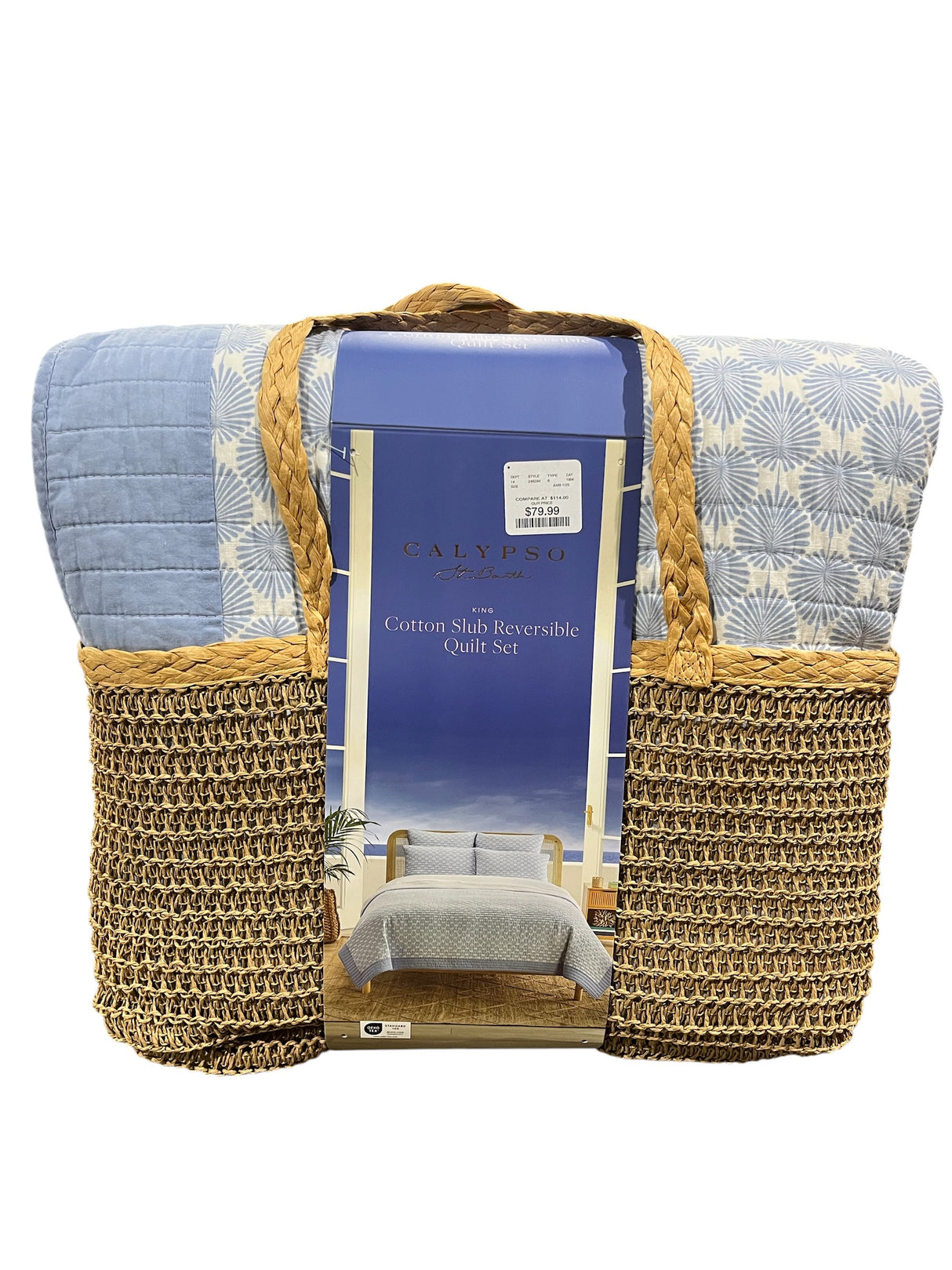 Calypso, King, Reversible, Cotton Quilt, Blue/White - Quilt - Freeman Liquidators - [product_description]