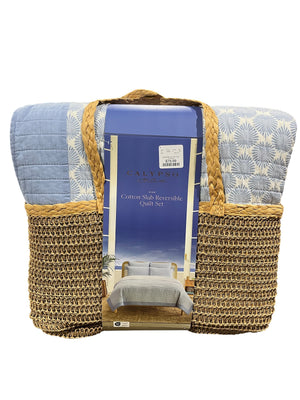 Calypso, King, Reversible, Cotton Quilt, Blue/White - Quilt - Freeman Liquidators - [product_description]