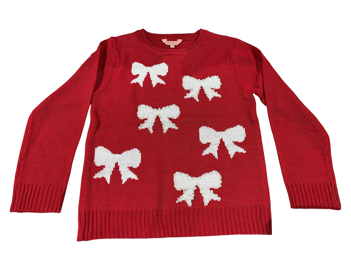 Delia’s Girl, Girls, Sweater with Bows & Pearls, Tango Red - Kids Clothing - Freeman Liquidators - [product_description]
