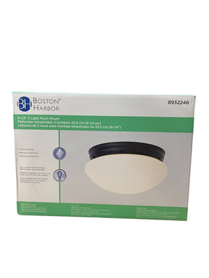 Boston Harbor, 8932246, 9.25”, 2-Light, Flush Mount, White Glass Shade, Matte Black Finish