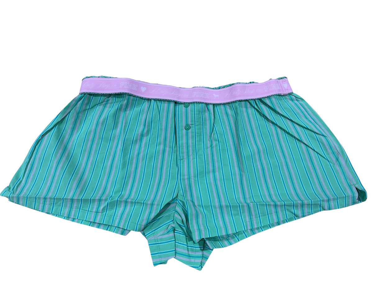 Victoria’s Secret, Cotton, Boxy, Pajama Shorts, Green Stripe, Large