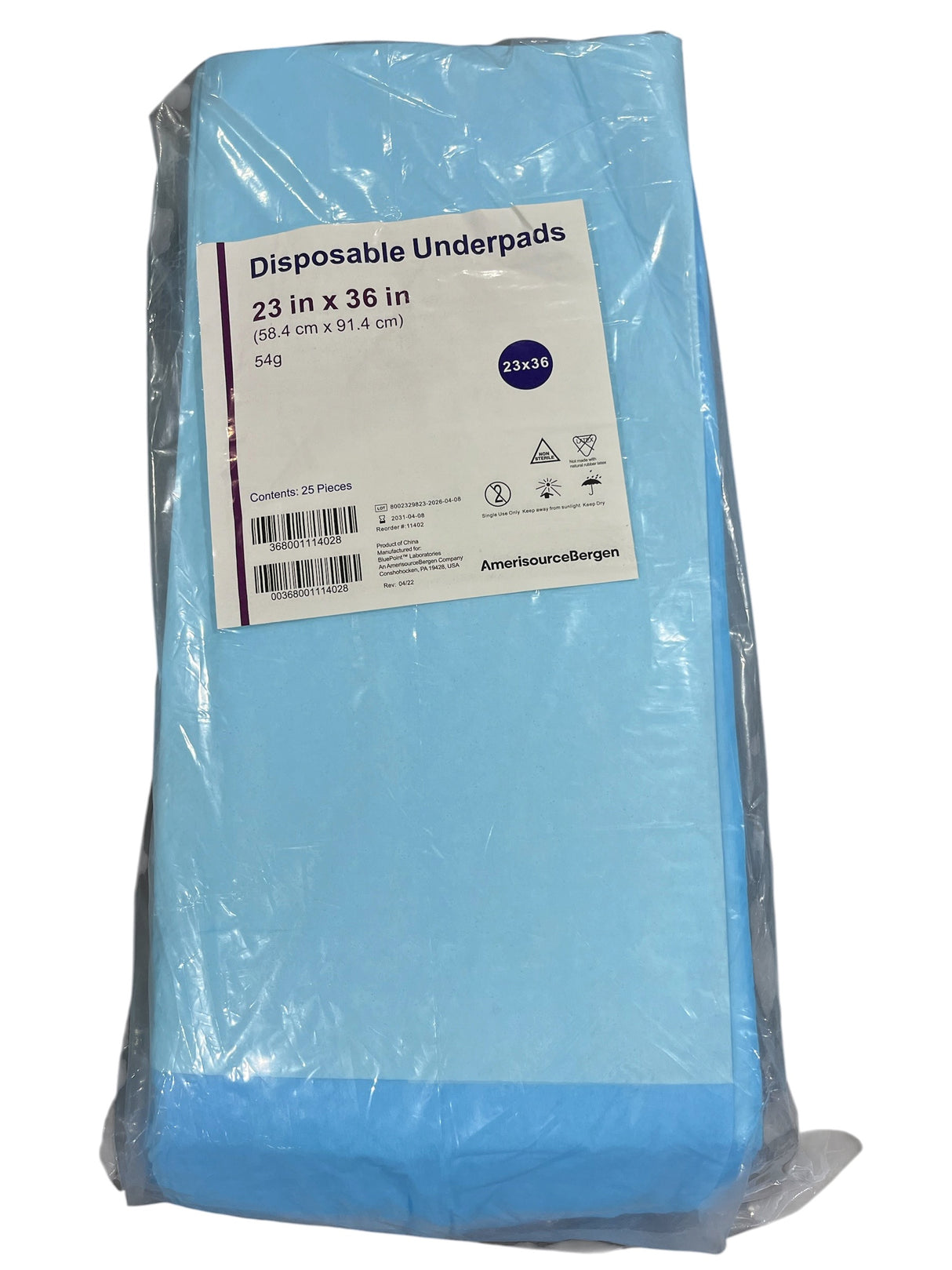 AmerisourceBergen, Disposable Underpads, 23” x 36”, 25pk