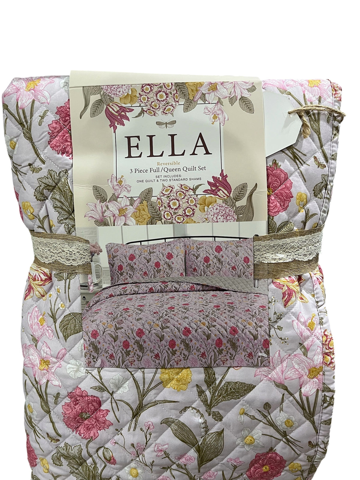 Ella, Reversible, Full/Queen, 3 Piece, Quilt Set