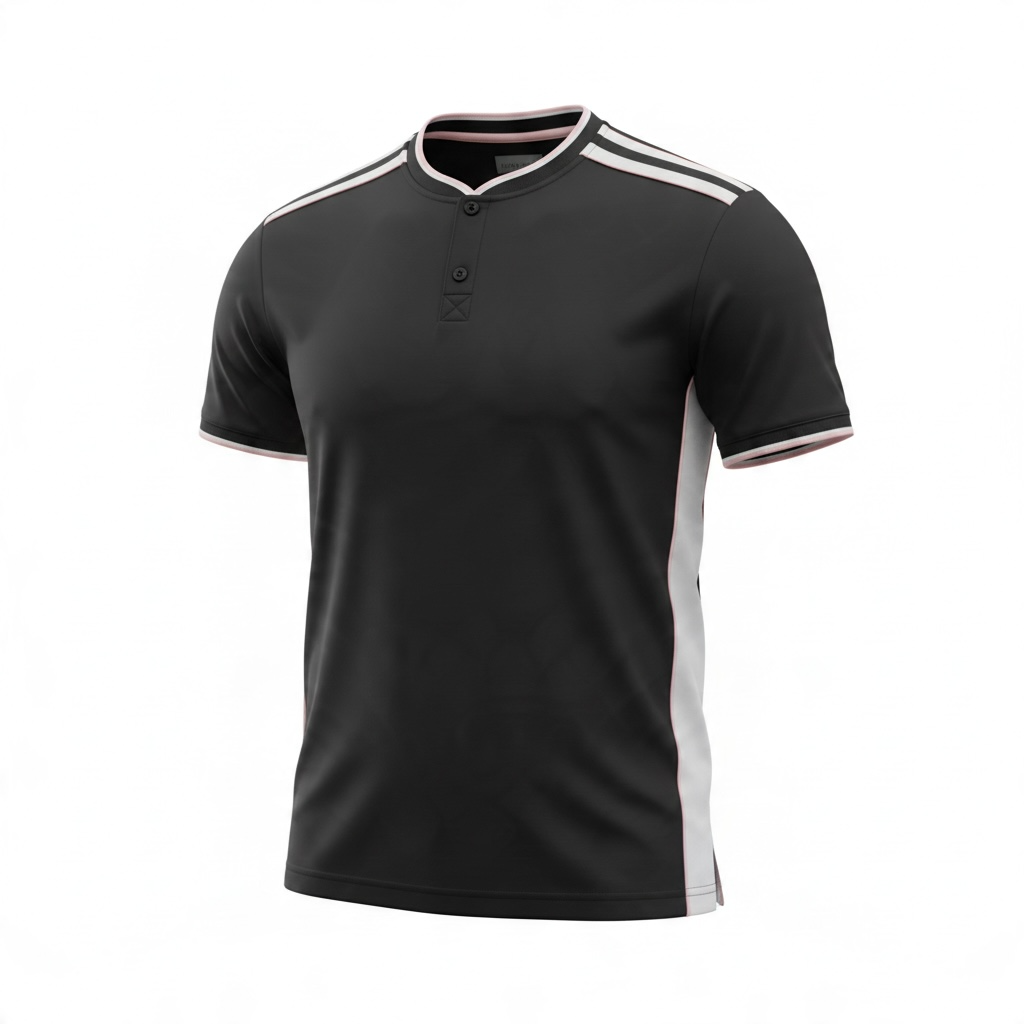 Asher Jones, Men’s, Button Henley, Black/White/Pink