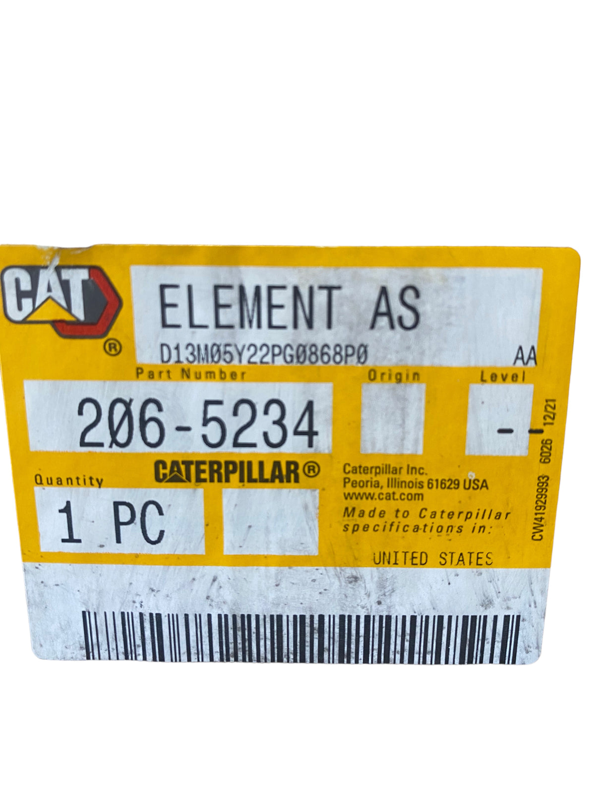 Caterpillar, 206-5234, Primary, Standard Efficiency, Air Filter - FreemanLiquidators - [product_description]