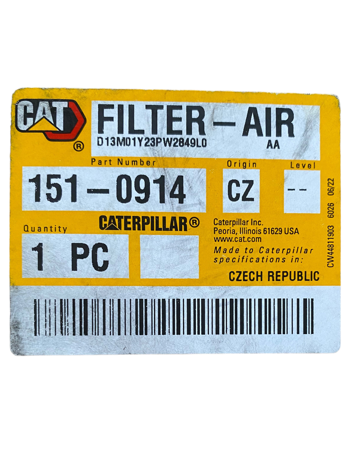 CATERPILLAR, 151-0914, AIR CLEANER FILTER - Freeman Liquidators - [product_description]