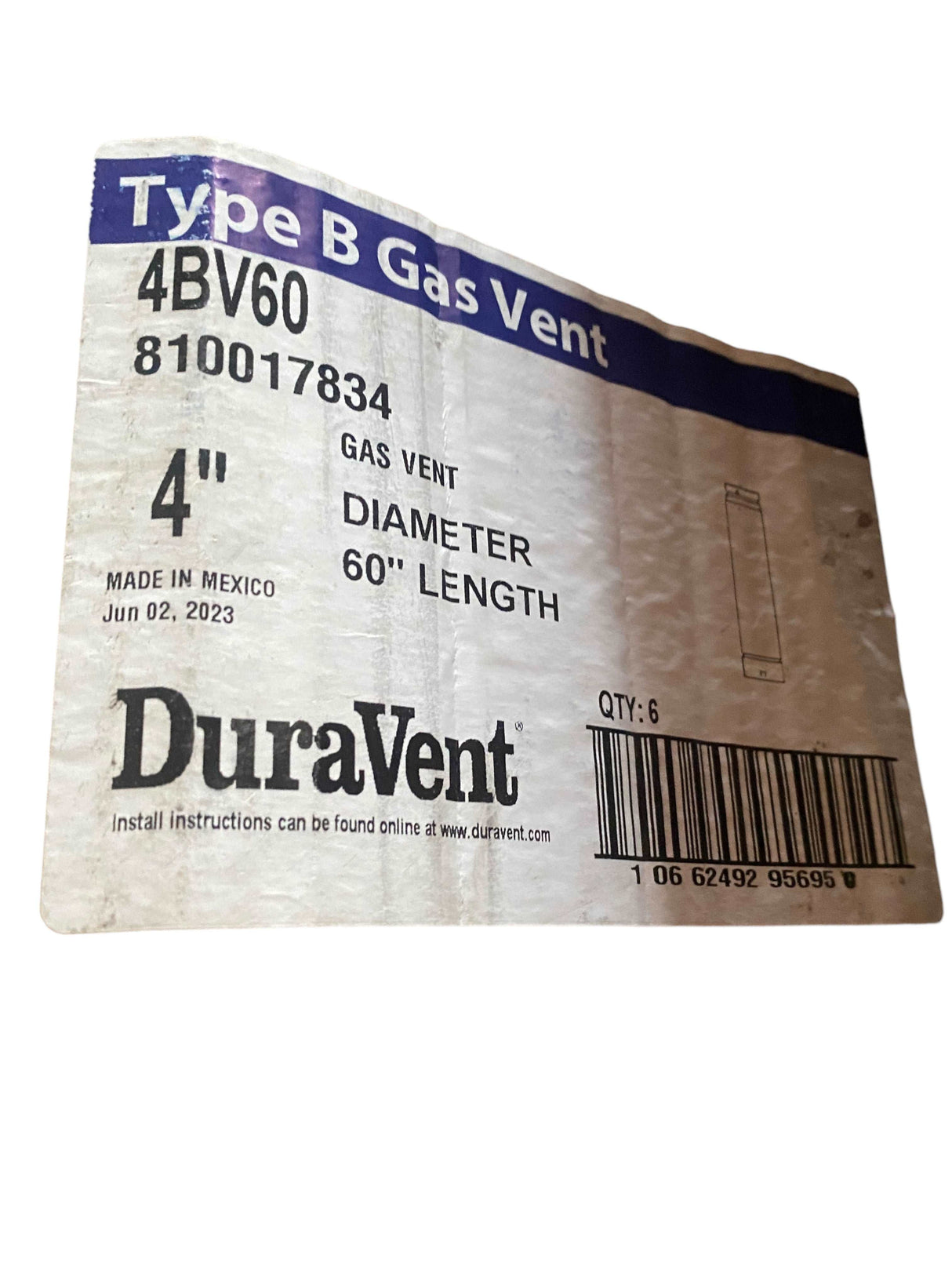 (6 Pack) DuraVent 4" Round B-Vent 60" Length Pipe - 4BV60 - Freeman Liquidators - [product_description]