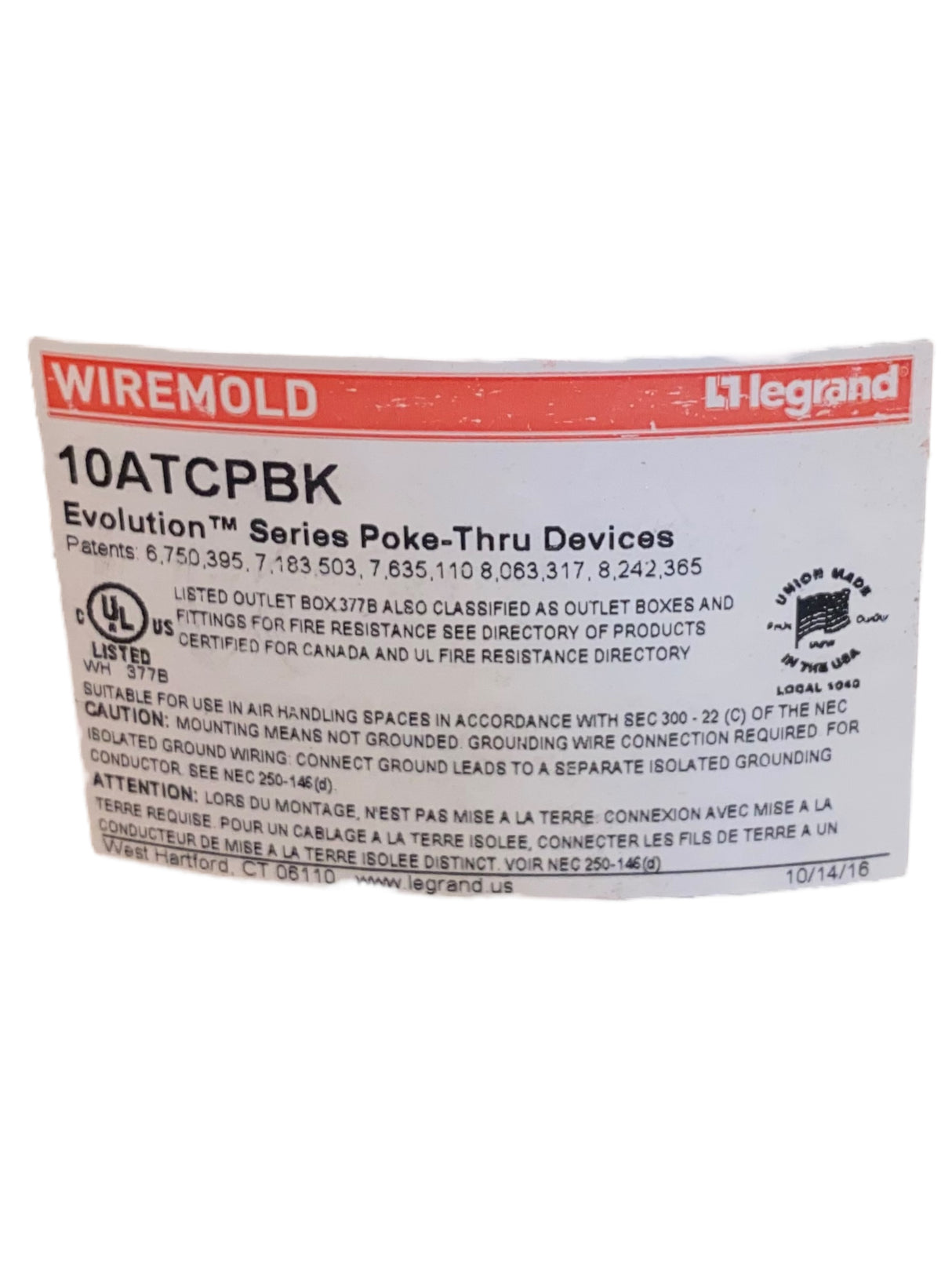 Wiremold, 10ATCPBK, Evolution, 10ATCP, Recessed Prewired Assembly - Freeman Liquidators