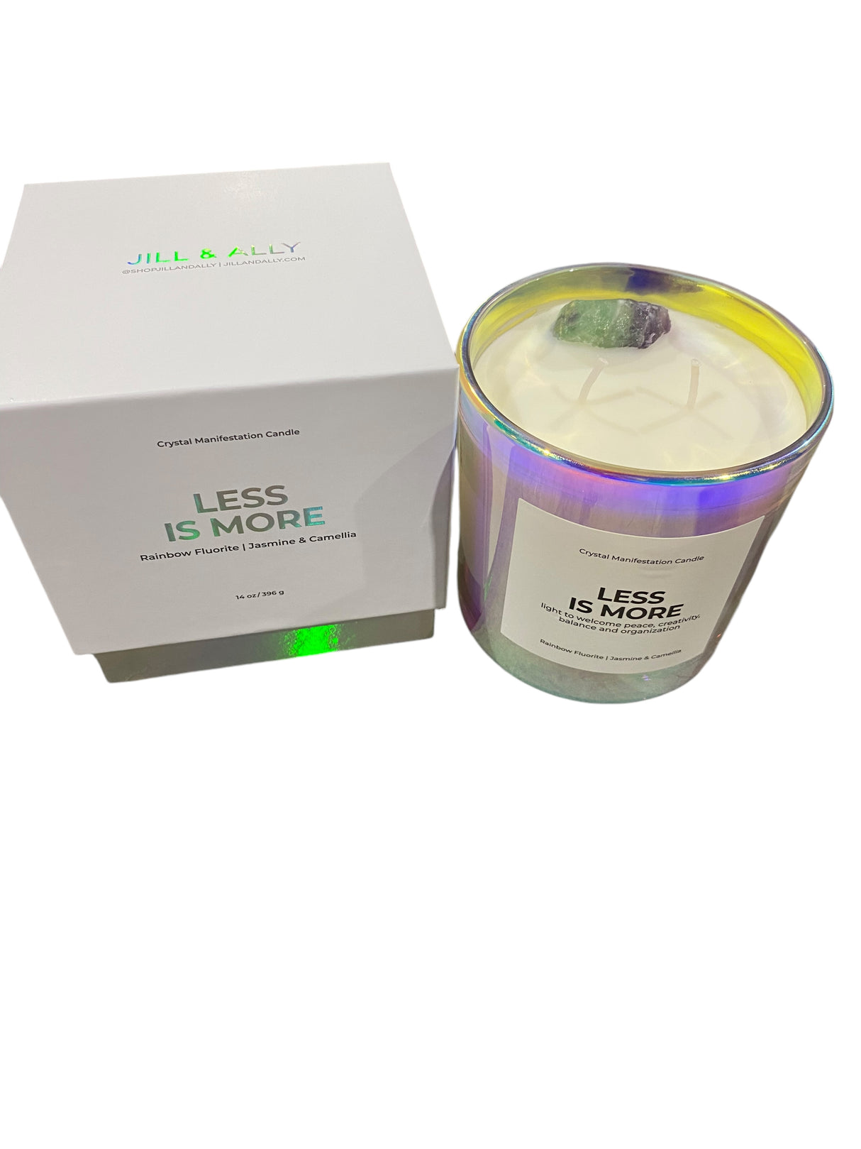 Less Is More, Rainbow, Fluorite, Crystal, Manifestation, Candle, 14oz - Freeman Liquidators