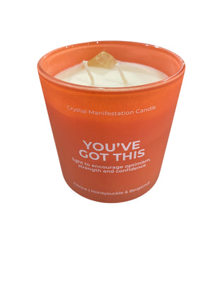 You’ve Got This, Crystal, Manifestation, Candle, Honeysuckle, Bergamot, Citrine, 14oz - Freeman Liquidators