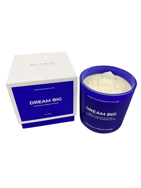 Dream Big, Crystal, Manifestation, Candle, Balsam, Cedar, Moonstone, 14oz - Freeman Liquidators