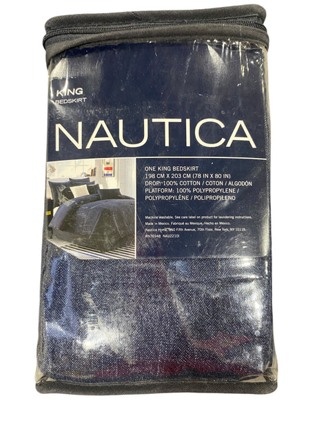 Nautica, Navy, Denim, Tailored, King, Bedskirt, 15in, 100% cotton - Freeman Liquidators