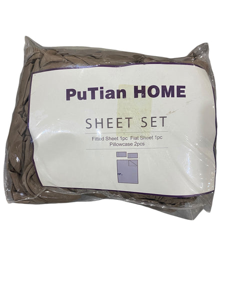 PuTian, Home, Brushed, Fabric, Embroidery, Sheet Set, 4 pieces, Twin, Brown - Freeman Liquidators