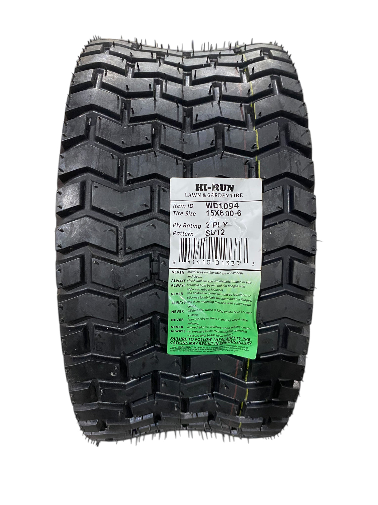 Hi-Run Lawn/Garden Tire, 15x6-6, 2 Ply, Turf II, WD1094