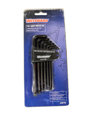 WESTWARD, Torx, Key, Set, Long, 40WY90, 7 Pieces, T10/T15/T20/T25/T27/T30/T40 Tip Size, Plastic Holder, 2 Tips