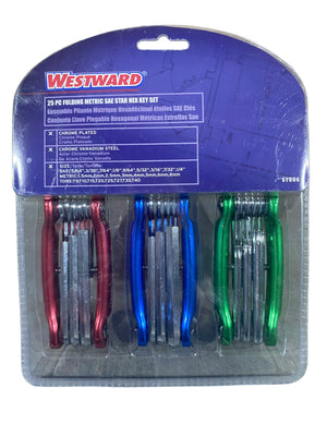 WESTWARD, Hex, Key, Set, Metric, SAE, Short, 1 Pieces, Chrome, 25 Tips, 2 1/4 in, 3 1/8 in, 5YUU6