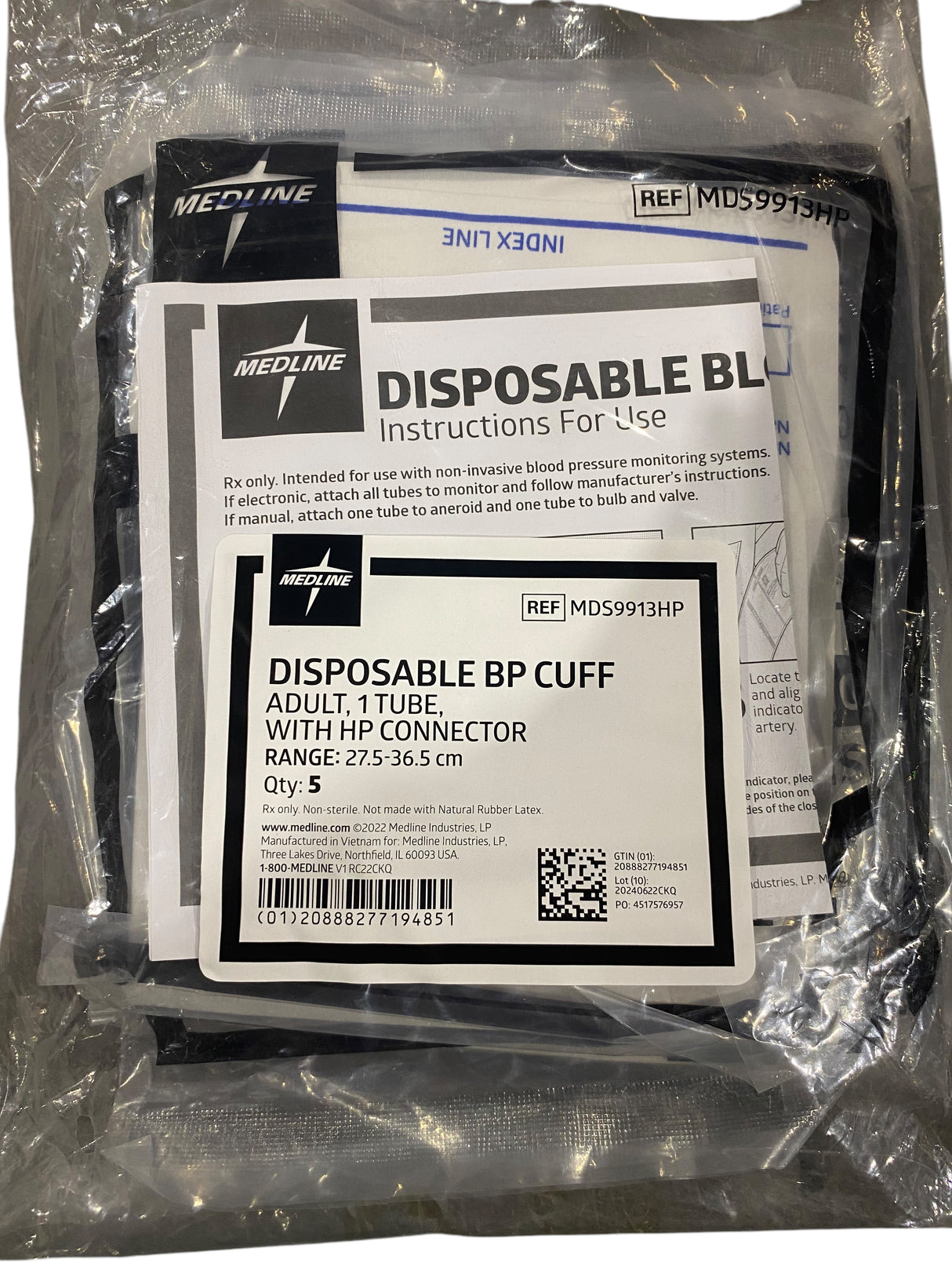 Medline, Single, Tube, Adult, Large, Blood, Pressure, Cuffs, Marquette, Connector, 5 Pack, MDS9913HP - Freeman Liquidators