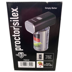 Proctor Silex, Automatic, Electric, Can, Opener, Hands Free, Cordless, USB Rechargeable, Black - Freeman Liquidators