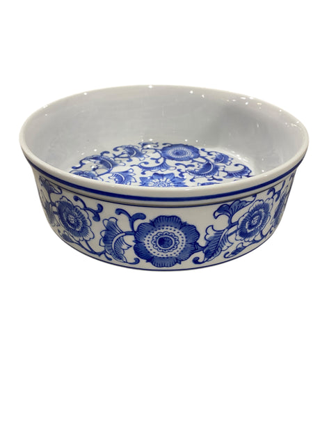 Creative Co-Op, Large, Stoneware, 9", Pet, Bowl, Design, Blue/White, 8 Cup, 64oz. - Freeman Liquidators