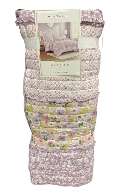 Willow & Sage, 3 pc, Quilt Set, 1 Quilt, 2 Shams, King, Purple, Floral - Freeman Liquidators - [product_description] - King Sized Bedding