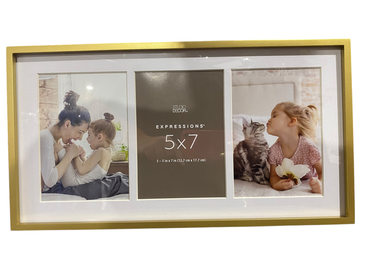 Studio Decor, Gold, 3 Opening, 5" x 7", Photo Frame - Freeman Liquidators - [product_description] - PHOTO FRAME