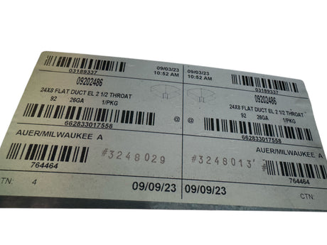 HCP, 09202486, Flat Horizontal Elbow, 24 x 8 in, 26GA, 2 1/2 THROA - Freeman Liquidators - [product_description] - Elbow Fittings
