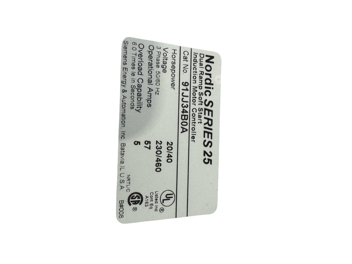 Siemens Furnas 91JJ34B0A Nordic Series 25 Dual‑Ramp Soft‑Start Motor Controller – Industrial-Grade Induction Starter - Freeman Liquidators - [product_description] - Fuse & Safety Switches