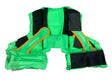 Green life jacket with black and orange accents on a white background