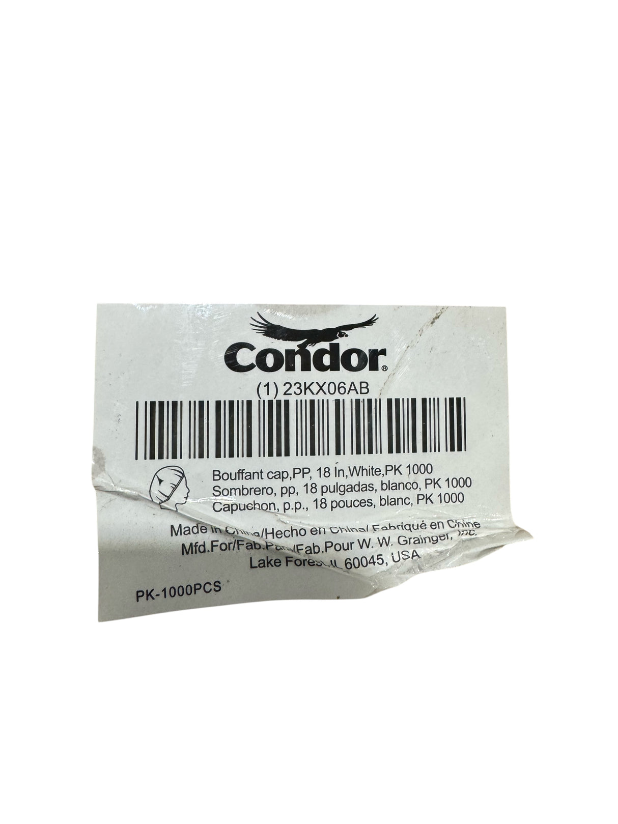 Condor 23KX06AB, Bouffant Cap, 18" White