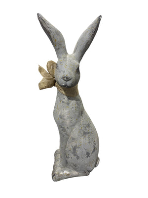 Weathered, Realistic, Resin, Rabbit, Statue, Burlap Bow, 24"