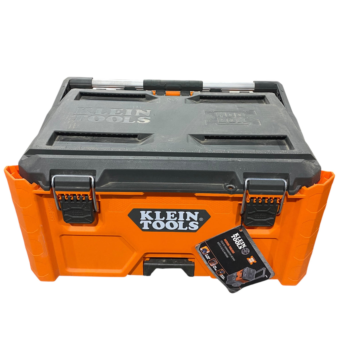Orange and black tool box with Klein Tools branding on a white background