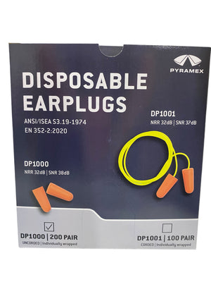 Pyramex, DP1000, Disposable, Uncorded, Earplugs, Box of 200 - Freeman Liquidators - [product_description] - EARPLUGS