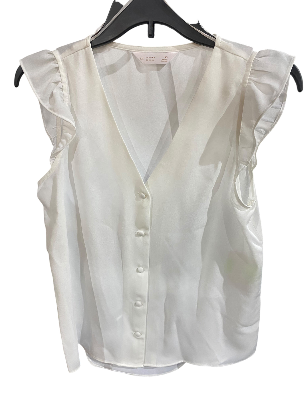 Lauren Conrad, Women's, Ruffle Shoulder, V-Neck Tank, X-Small, White Knight - Freeman Liquidators - [product_description] - Women's Clothing