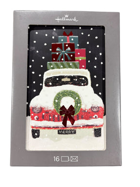 Hallmark, Boxed, Christmas Cards, Snowy Red Truck, 16 Cards, Envelopes - Greeting Cards - Freeman Liquidators - [product_description]